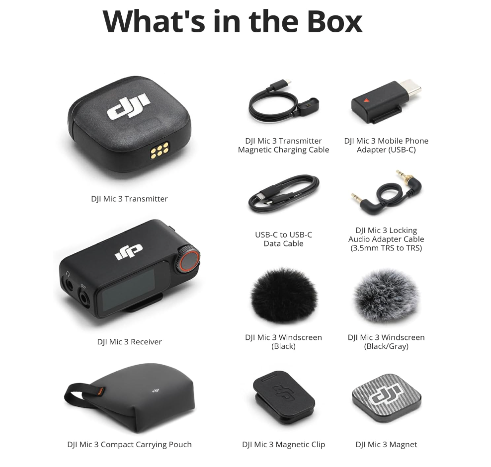 DJI Mic 3 (1 TX + 1 RX) Wireless Lavalier Microphone