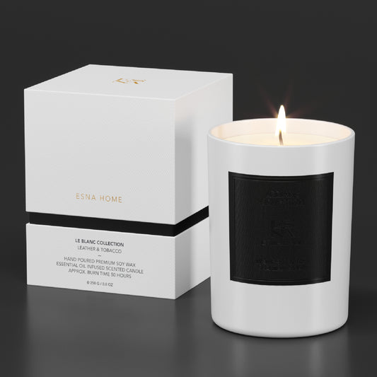 Aromatic Leather & Tobacco Leaf Scented Candle | Le Blanc Collection