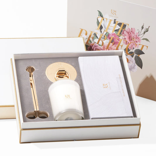 Luxury Scented Candle Set (White Tea) I 22 - Momme Mulberry Silk Eye Mask | Candle Scissors Cutter | Gift Sets | Relia Home